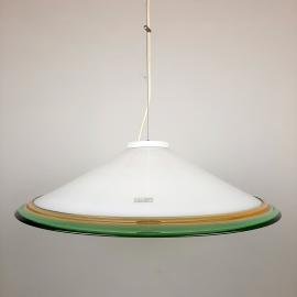 Vintage murano glass pendant lamp Italy 1970s White Green Yellow