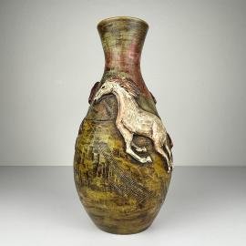 Vintage large ceramic vase Horses, Italy 1970s