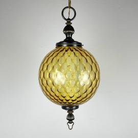 Vintage yelllow murano sphere ball pendant lamp Italy 1970s