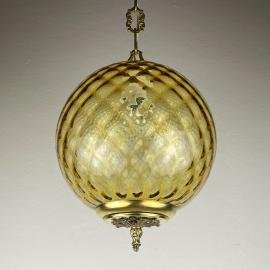 Vintage yelllow murano sphere ball pendant lamp Italy 1970s