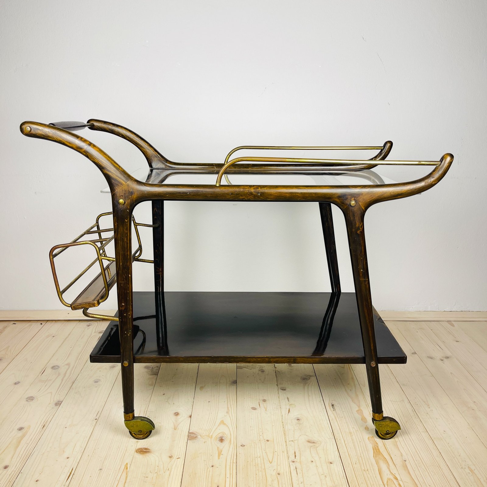 Mid-Century wood bar cart trolley, Italy, 1950s