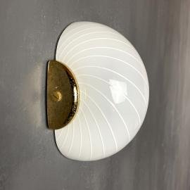Vintage white swirled murano wall lamp Italy 1970s