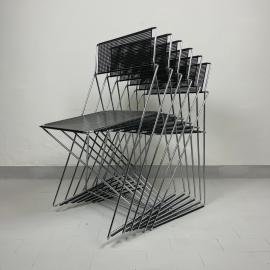 Set of 6 Mid-century stacking metal X-Line Chairs Nuova X line Omli For Magis Italy 1980s Origianl design by Niels Jorgen Haugesen