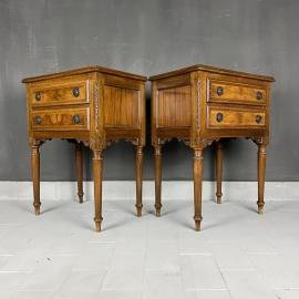 Pair of Vintage wood nightstands Italy 1950s venetian wooden bedside table