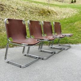 Set of 4 mid-century chrome dining chairs Bologna Italy 1960s Italian modern Gastone Rinaldi Style