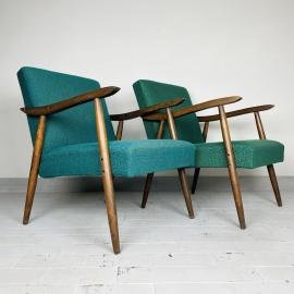 Pair of vintage chairs model "ROMY" Yugoslavia 1970s Original green textile MCM furniture Retro home decor
