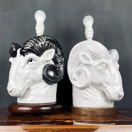 Pair of vintage rare table lamps Ram Head France 1960s