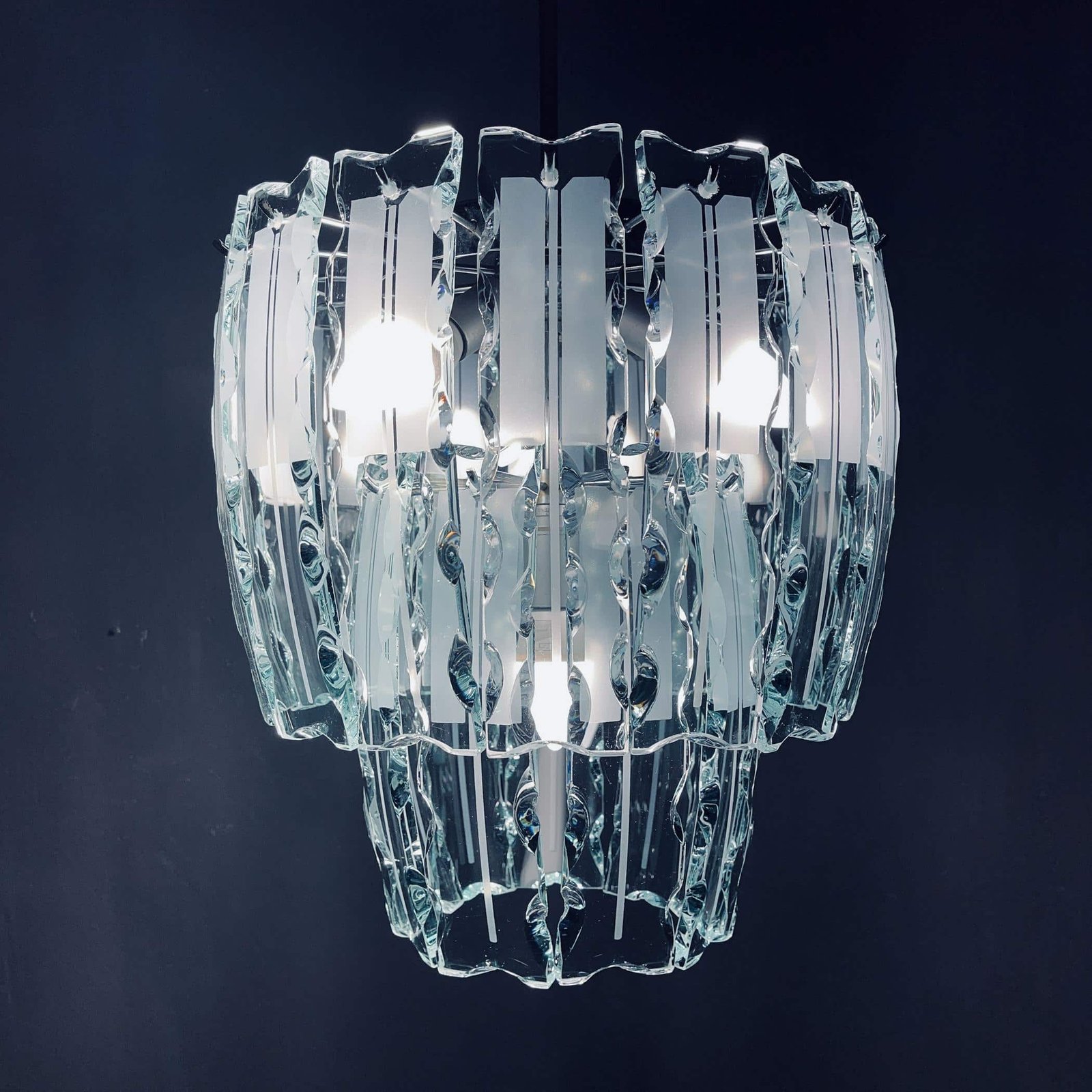 Mid-century art glass chandelier Zero quattro for Fontana Arte Italy 1960s
