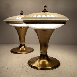 Pair of 2 vintage night lamps Italy 1950s Mid-century modern Space age light UFO table lamps
