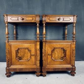 Pair of Vintage wood nightstands Italy 1950s venetian wooden bedside table