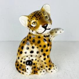Vintage Leopard ceramic sculpture Italy 1960s Hand painted sculpture Retro home decor