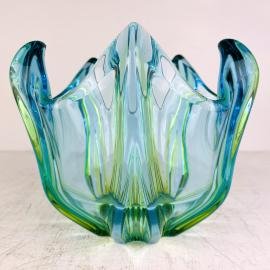 Blue-green murano glass vase Italy 1980s vintage art murano glass mid-century decor