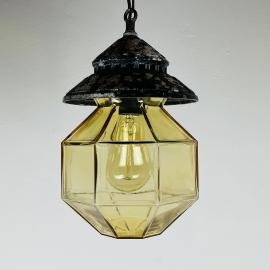 Mid-century glass metal pendant lamp ISMOS Italy 1980s Vintage ceiling lamp