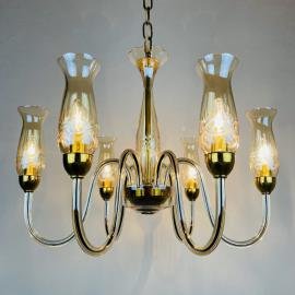 Vintage amber murano chandelier De Majo Italy 1970s Mid-century italian chandelier 6 bulbs