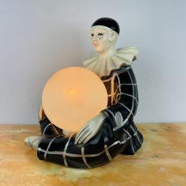 Vintage French ceramic table lamp Pierrot by Regal 1960s Clown Harlequin Mid-century night light retro home decor
