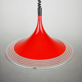 Mid-century red plastic pendant lamp Albatros Meblo Yugoslavia 1970s Space age atomic