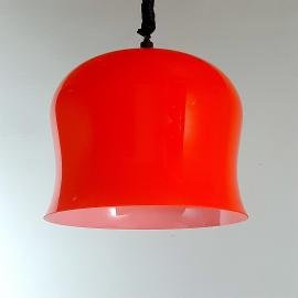 Vintage red glass pendant lamp Italy 1960s space age mid-century lighting