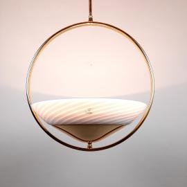 Retro swirl murano glass pendant lamp Italy 80s Mid-century light White Gold