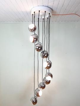 Mid-century large cascade pendant lamp Meblo Guzzini 1970s Space Age Retro light Cascade Lamp Atomic italian design Chrom Ball