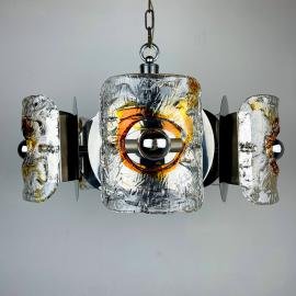 Mid-century amber Murano chrome chandelier Mazzega by Toni Zuccheri Italy 1970s Space age Sputnik atomic design