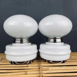 Pair of vintage white table lamps Italy 1980s mushroom table lamp art deco mid-century modern Italian lighting