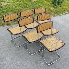 Set of 6 mid-century cane dining chairs Cesca style Italy '80s Cantilever Office Dining Chair Bauhaus Modern