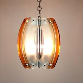 Rare murano glass pendant lamp italian design by Fontana Arte style Italy 70s Art deco MCM mid-century ceiling lamp