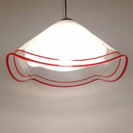 Retro murano glass pendant lamp by Renato Toso Italy '70s Mid-century Lighting White and Red Space Age
