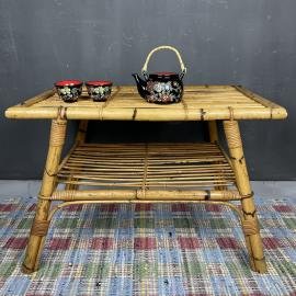 Vintage bamboo coffe table Italy 30s mid-century rattan table Bamboo side table Retro home decor