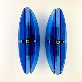 Pair of mid-century blue wall lamp Veca Fontana Arte Italy 1960s Space age sputnik atomic design Italian sconces
