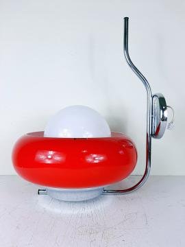 Mid-century Wall Lamp Meblo Guzzini 1980s Red Glass Plastic Lamp Retro Italy Space Age Atomic Sconces