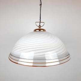 XXL Mid-century murano glass pendant lamp Italy 1970s Retro Lighting White Gold Swirl lamp