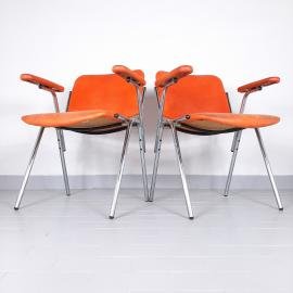 1 of 2 Mid-century office chair Stol Kamnik Yugoslavia 1980s Original Orange leatherette Metal Chrome Leg Retro office