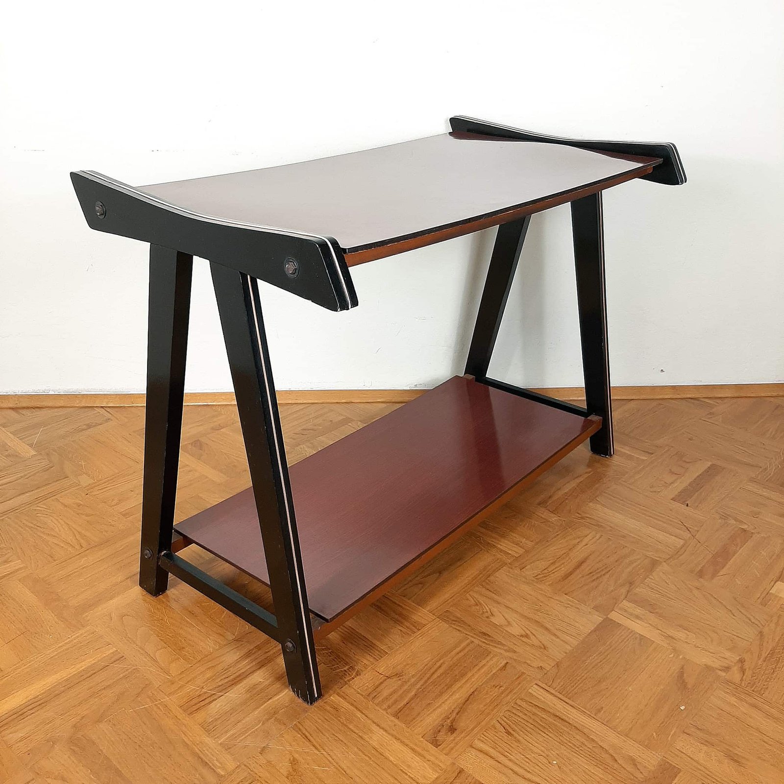 Mid-century tv or radio console table Yugoslavia 1970 mid-century desk red Black table Retro furniture