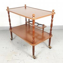 Retro serving bar cart Italy 80s Mid-century drink table Wood trolley bar