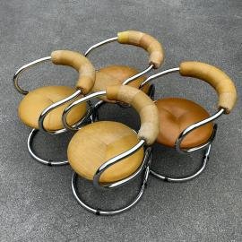 Set of 4 vintage dining chairs by Tecnosalotto Bancole Mantova Italy 1970 Mid-century Chrome Tubular chairs space age