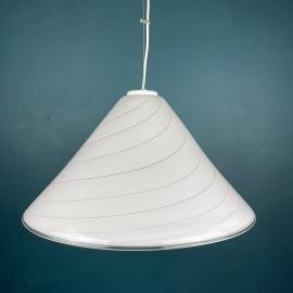 Vintage swirl murano white pendant lamp Italy 1970s Mid-century italian light