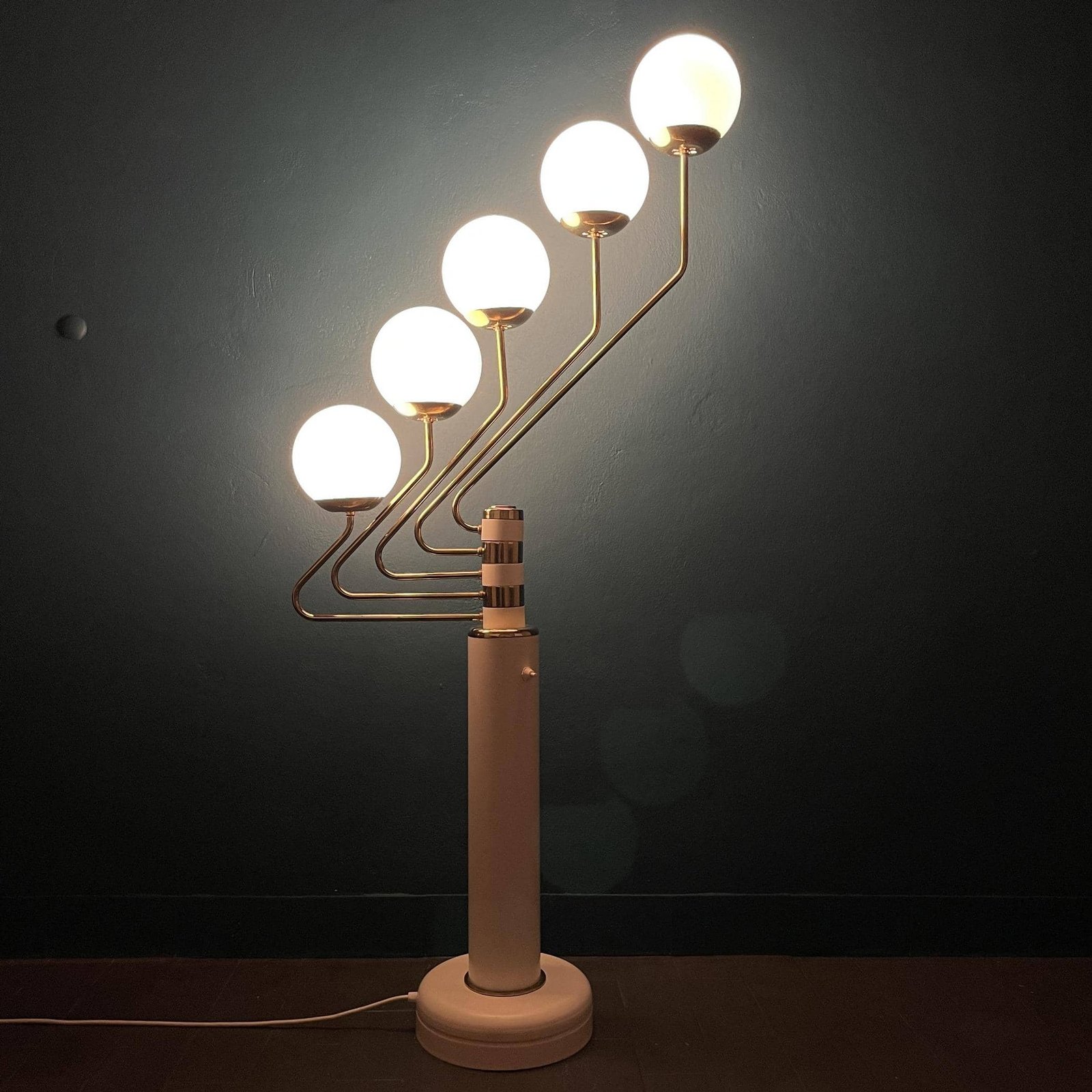 Mid-century white gold floor lamp Germany 1960s Space Age Sputnik