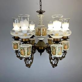 Vintage large porcelain brass chandelier Italy 1950s 6 lights Antique capodimonte style luxurious porcelain chandelier