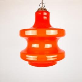 Mid-century pendant lamp Emi Poljcane Orange glass Yugoslavia 70s Retro lighting Space age Atomic