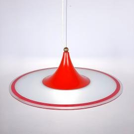 Mid-century pendant lamp Italy 60s Red retro chandelier space age atomic vintage lighting
