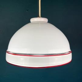 Vintage murano glass pendant lamp Italy 70s Mid-century lighting Modern Retro home decor White and Red Space Age