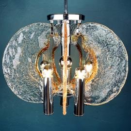 Mid-century ice murano glass chandelier by Mazzega Italy 1970s Rare vintage pendant italian lamp