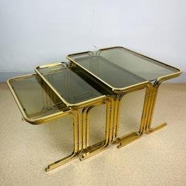 Set of 3 mid-century gold brass coffee tables Italy 1960s Vintage art deco modern coffee table