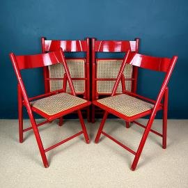 Set of 4 mid-century red folding dining chairs Italy 1980s Vintage italian furniture