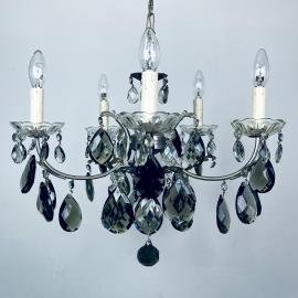 Mid-century black crystal chandelier Italy 1960s 5 arm vintage italian lighting