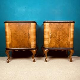 Pair of vintage wood bedside Italy 1950s wooden nightstands