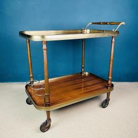 Vintage serving bar cart Italy 70s Mid-century drink table Wood Brass trolley bar Brass Bar Wagon Drinks Trolley