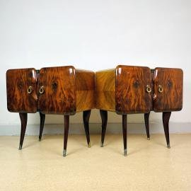 Pair of vintage wood bedside Italy 1940s wooden nightstands
