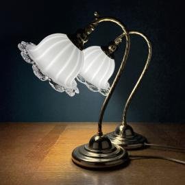 Pair of vintage murano night table lamp Italy 1970s Retro table lamps white and brass